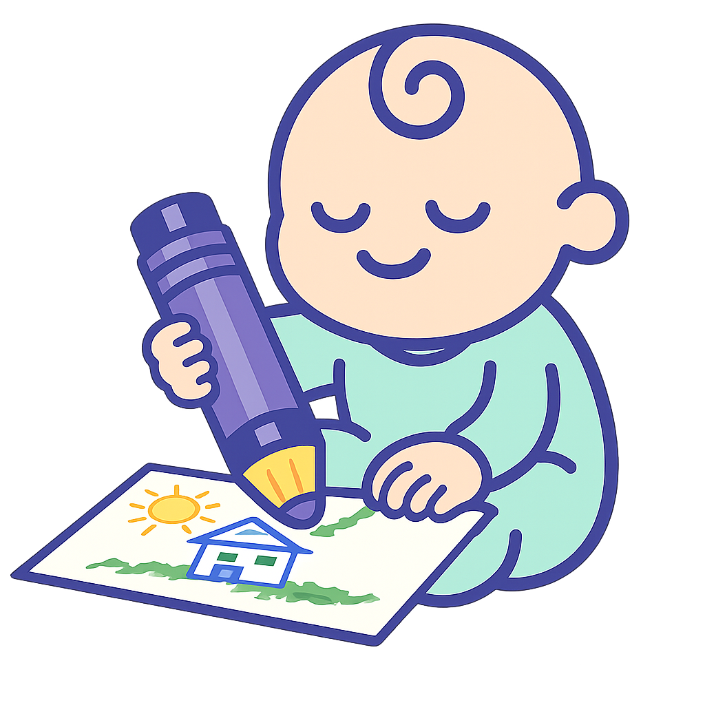 Baby drawing with a crayon
